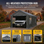 Storage Shed, 3/4 inch Thick Support Rods & Bolted Frame (Not Socket), Rolled Up Doors and Ventilation Window, Carports Car Tent 10 × 20 × 9 FT