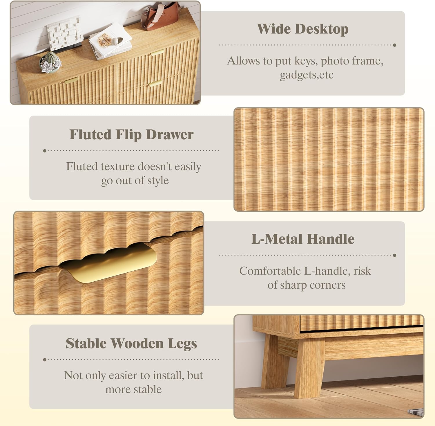 Shoe Cabinet Storage for Entryway with 6 Flip Drawers, Fluted Narrow Shoe Organizer with Wooden Legs, Freestanding Slim Shoe Storage Hidden Shoe Rack Organizer for Front Door Entrance, Oak