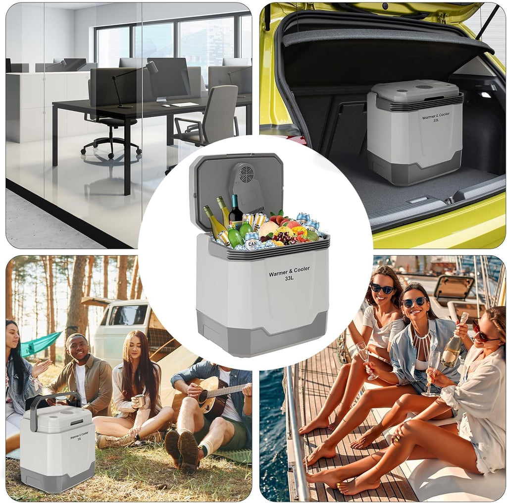 Electric Warmer and Cooler, 35 QT Portable Car Refrigerator, Electric Warmer for Car and Home, 12V Car & 110V AC Plug In Cooler, No Ice Needed, Portable Refrigerator for Travel & Office, Grey