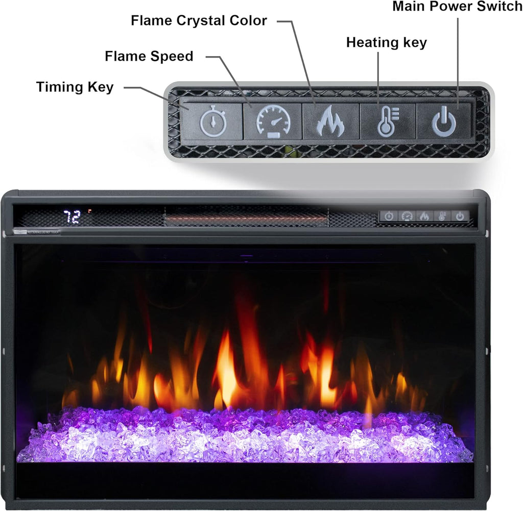 72" Fireplace TV Stand for TVs Up to 80", Entertainment Center with 26" Electric Fireplace, 5 Flame Colors Control with Remote, Modern Farmhouse Cabinet Console Glass Door, Brown