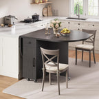 Jocoevol Round Folding Dining Table for 6, Space Saving Drop Leaf Kitchen Table with Storage Drawer, 6 Wheels Oval Gateleg Foldable Dining Table for Small Spaces (Black, 51" x 31.5" x 30")