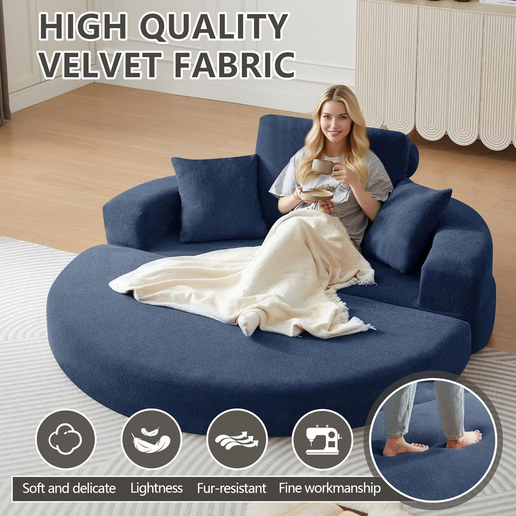 71" Boneless Couch Sofa Bed Oversized Round Couch 2-in-1 Foldable Floor Loveseat Sofa for Living Room and Apartment No Assembly.(Blue, 71")