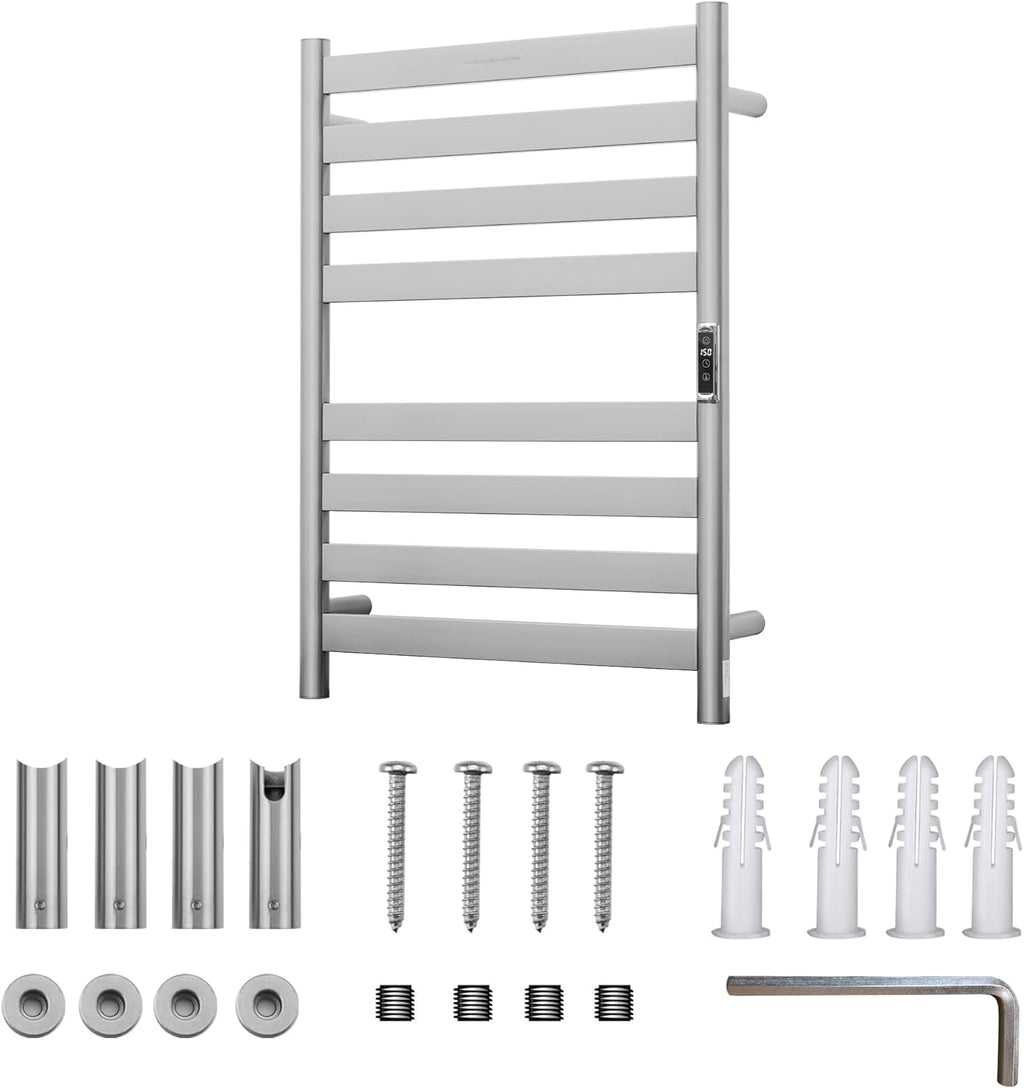 Heated Wall Mounted Electric Towel Warmer Rack,Timer & Temperature Control, 8 Bar Stainless Steel Towel Heater for Bathroom (Brushed, 8 Bars)