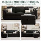 Vongrasig 79" Convertible Sectional Couch Sofa with Storage Ottoman, 3 Seat L Shaped Couch with Side Storage Pockage, Small Couches for Living Room, Apartment and Small Space, Black