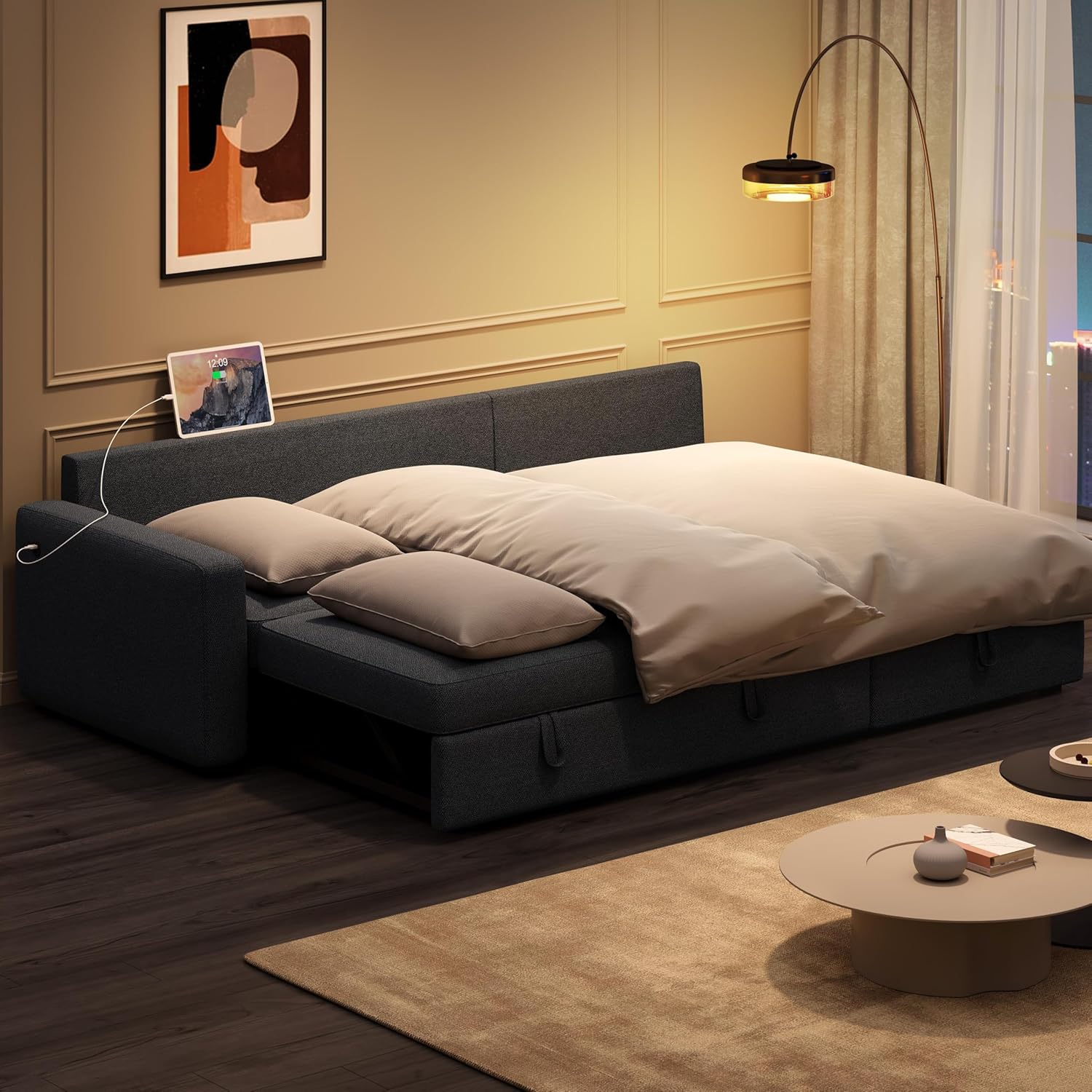 Yaheetech Sectional Sofa L-Shaped Sofa Couch Bed w/Chaise & USB, Reversible Couch Sleeper w/Pull Out Bed & Storage Space Living Room Dark Gray
