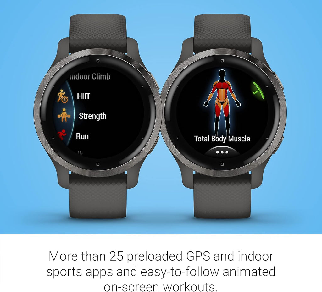 Garmin Venu 2S  Smaller-Sized GPS Smartwatch with Advanced Health Monitoring and Fitness Features  Slate Bezel with Graphite Case and Silicone Band  (010-02429-00) (Renewed)