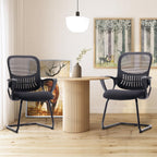 Sweetcrispy Reception Chair No Wheels, Stationary Non Rolling Mesh Mid Back Computer Guest Side with Lumbar Support for Waiting Area Reception Conference Room, Set of 2, Modern Black