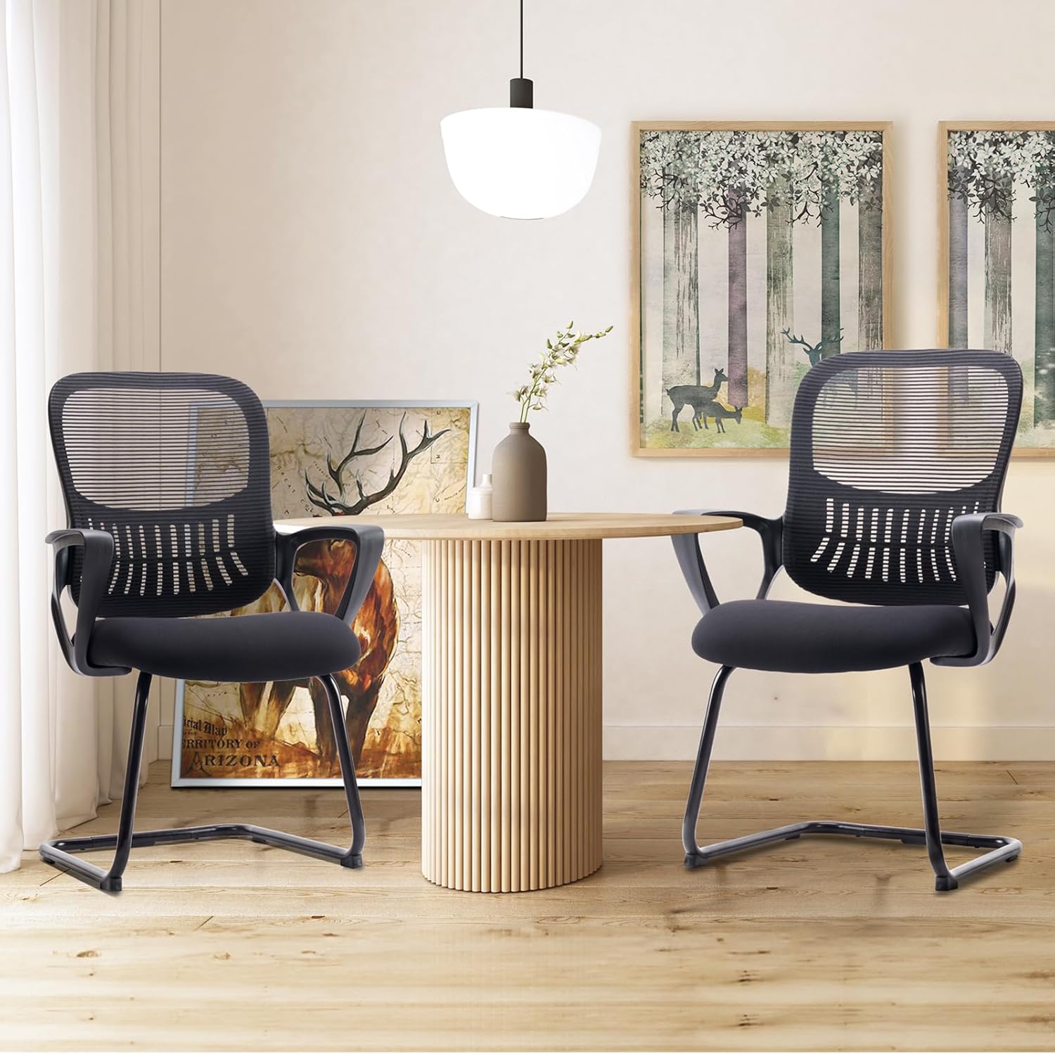 Sweetcrispy Reception Guest Chair Set of 1, Stationary Non Rolling Mesh Mid Back Computer Office Desk with Lumbar Support for Home Waiting Area Conference Room Bedroom