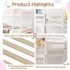 KOMFOTT Wood Bunk Bed Twin Over Twin, Bunk Bed with Ladder & Safety Guardrail, Solid Wood Bed Frame, Ideal for Dormitory & Multiple-Child Family, No Box Spring Needed, Kids Bed Frame