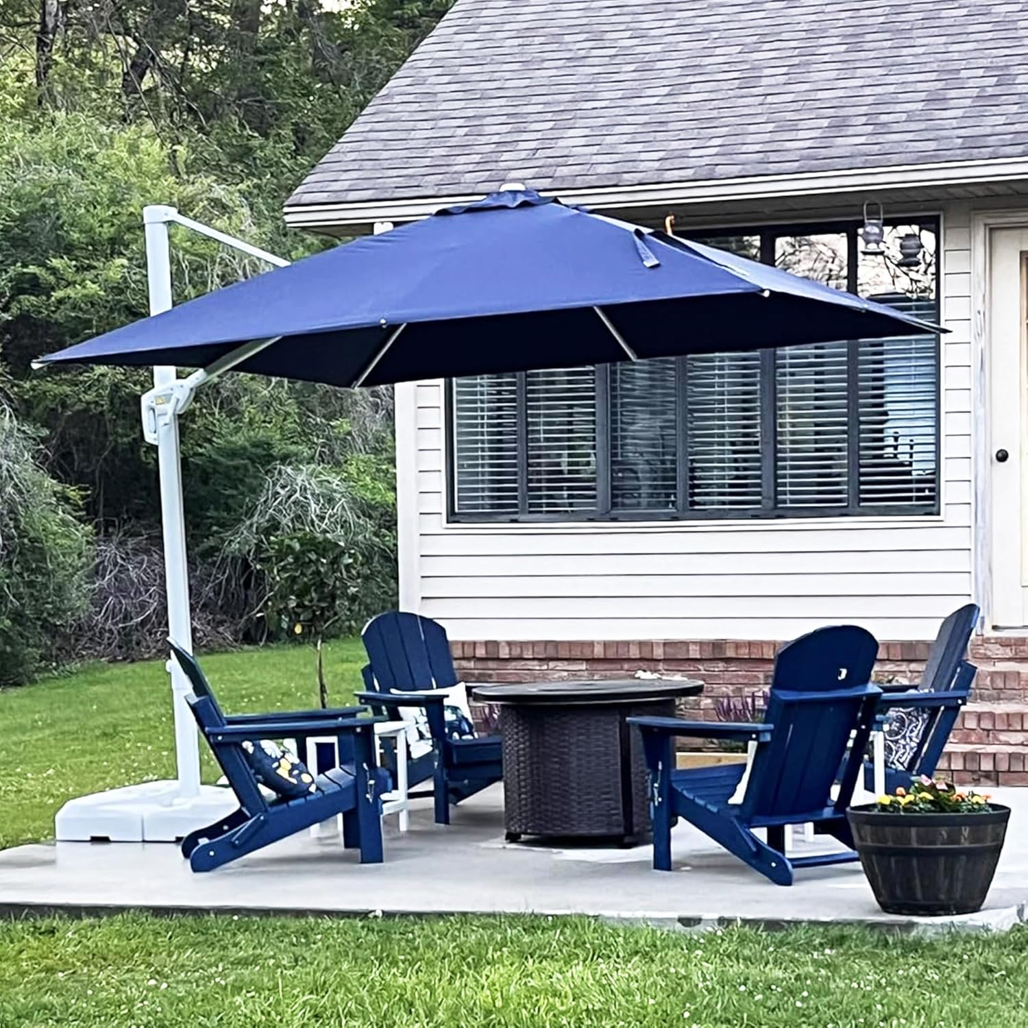PURPLE LEAF 10 FT Patio Umbrella With Base White Cantilever Umbrella Square Outdoor Offset Umbrella Windproof with 360° Rotation for Garden Deck Pool, Navy Blue