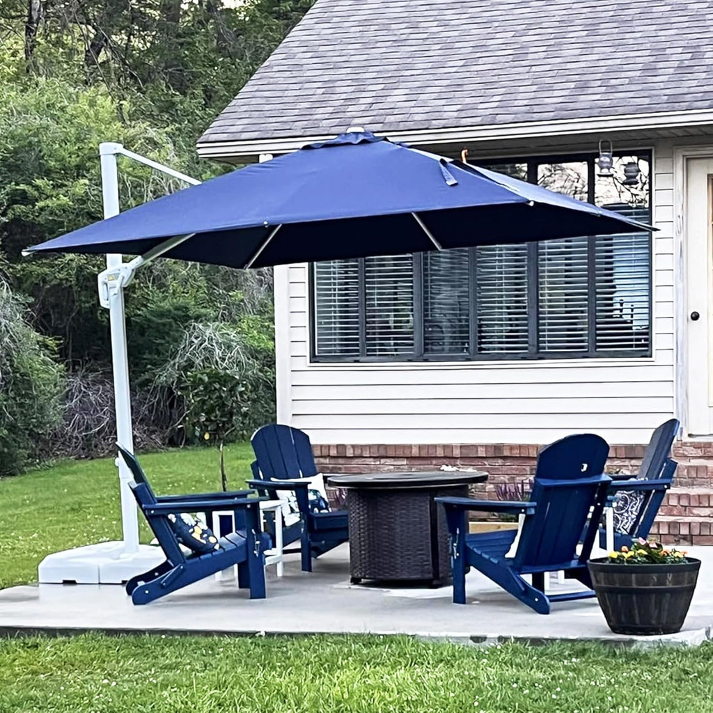 PURPLE LEAF 10 FT Patio Umbrella White Cantilever Umbrella Aluminum Square Outdoor Offset Umbrella Hanging Windproof with 360° Rotation for Garden Deck Pool, Navy Blue