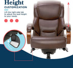 La-Z-Boy Delano Big and Tall Executive Office Chair - Ergonomic Lumbar Support Memory Foam - Bonded Leather Desk Chair for Home Office - Mahogany Wood Arms - Chestnut Brown