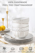 FOBENTA 24-Piece Ceramic Dinnerware Set,Large Plates and Bowls Set for 6,Elegant Dish Set for Families & Entertaining–Microwave & Dishwasher Safe Tableware (Double Bowl)