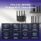 GL.iNet GL-BE9300 (Flint 3) Tri-Band WiFi 7 Router  High-Speed 6GHz Gaming WiFi Router for Wireless Internet  Long Range  5 x 2.5G VPN Routers for Fiber Optic Modem  Computer Routers  Home & Business