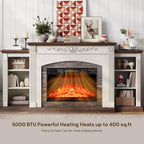 72" Electric Fireplace TV Stand for TVs Up to 85", Farmhouse Entertainment Center with Realistic Stacked Stone Surround, Freestanding Heater, Wooden Carved Mantel for Living Room, White