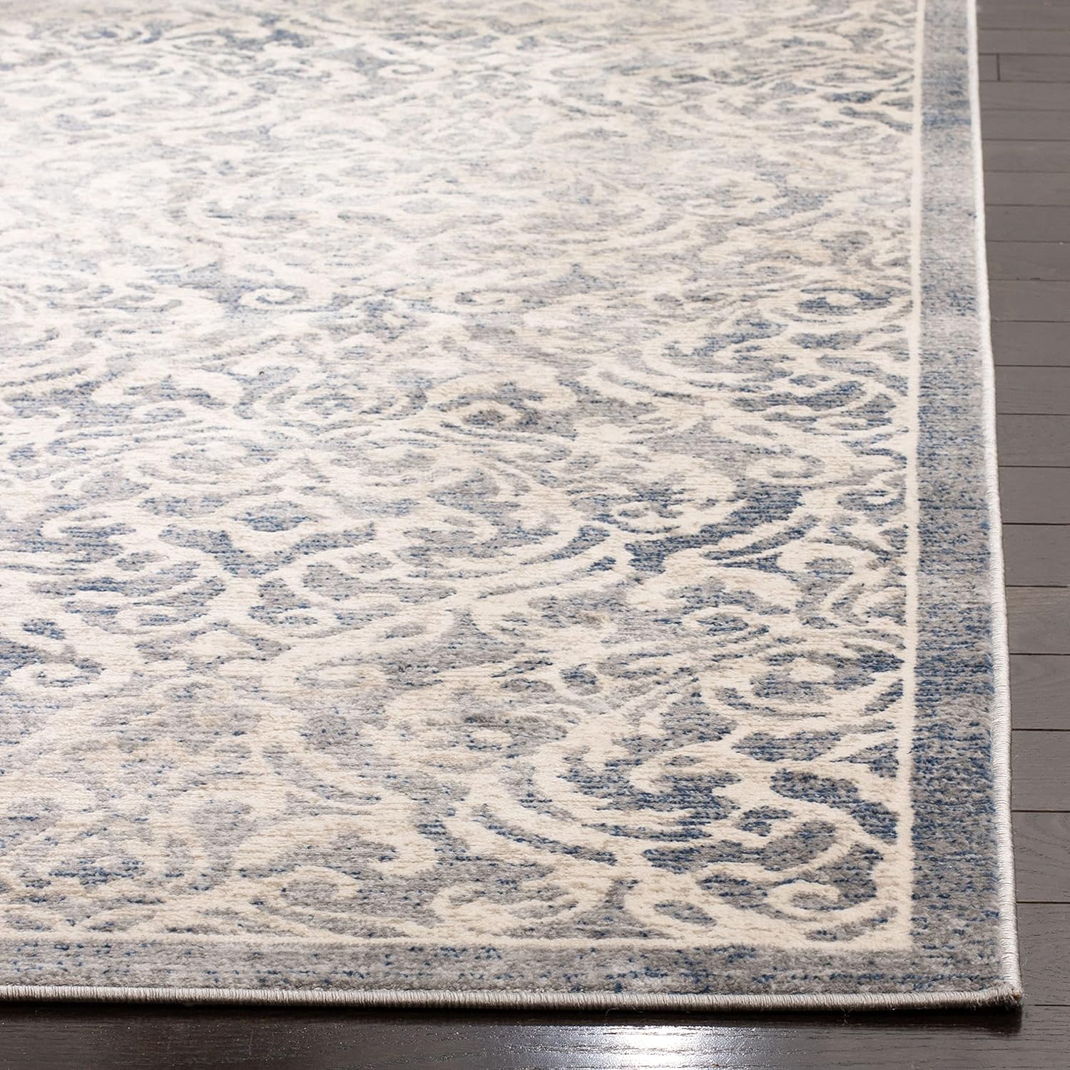 SAFAVIEH Brentwood Collection Area Rug - 10' x 13', Light Grey & Blue, Damask Design, Non-Shedding & Easy Care, Ideal for High Traffic Areas in Living Room, Bedroom (BNT810G)