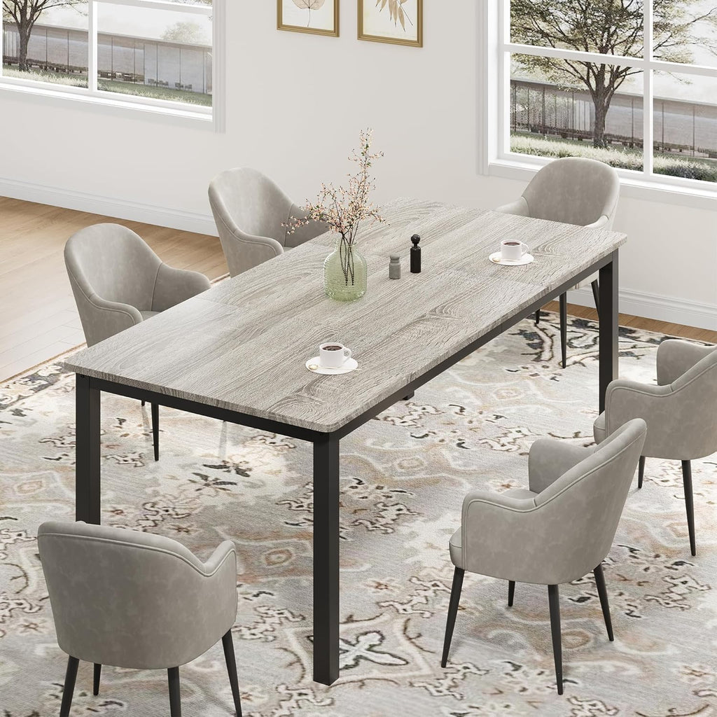 Garvee 79 in Dining Table for 6, Farmhouse Wooden Kitchen Tables for Family, Rectangular Industrial Style Dining Room Table with Sturdy Metal Frame, Long Desk for Restaurant, Kitchen, Office,Grey
