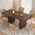 78 Inch Rectangular Dining Table for 6 to 10, Farmhouse Fluted Dining Kitchen Table, Modern Wood Long Dining Table for Kitchen Living Room, Walnut