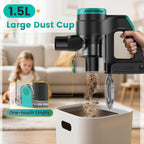 Zefiro 350W Cordless Vacuum Cleaner,45Mins Runtime Vacuum Cleaners for Home, Anti-Tangle and 1.5L Dust Cup, Lightweight Vacuum for Hardwood Floor Carpet Pet Hair (Green)