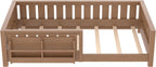 Bellemave Natural Montessori Floor Bed with Fence and Slats, Twin Size Montessori Floor Bed with Bookcase and High Rails, Easy Assemble Bed Frame for Girls, Boys, Twin