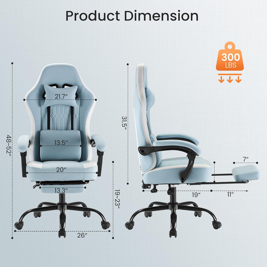 DUMOS Gaming Chair with Linkage Armrests, Video Game Chairs with Pocket Spring Cushion, Ergonomic Computer Silla Gamer Office Desk Chair with Footrest for Adults & Students, Blue