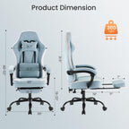 Sweetcrispy Video Game Chair - High Back Ergonomic Computer Desk Chair with Footrest & Lumbar Support, Height Adjustable Task Chair with Linkage Armrests and Headrest, 360° Swivel Wheels, Blue
