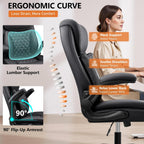BESTFAIR Office Chair, Ergonomic Computer Desk Chairs with Lumbar Support for Lower Back Pain Relief, Executive Leather Home Chair Comfy with Padded Flip-up Armrests, Black