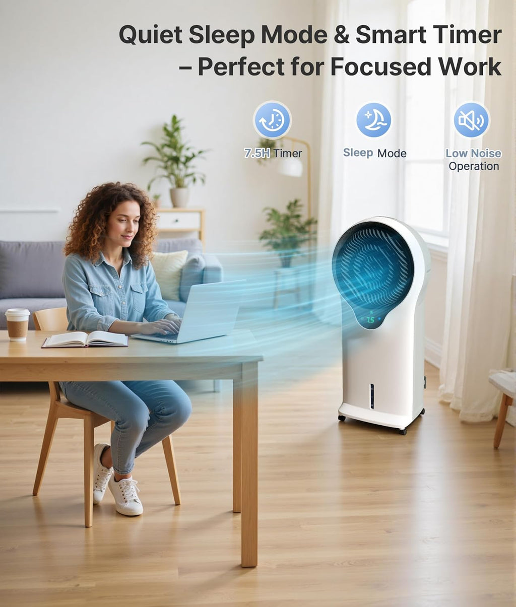 3-in-1 Evaporative Air Cooler - Portable Swamp Cooler Air Conditioner with 5.5L Water Tank & 2 Ice Packs, 3 Speeds, 3 Modes, Cooling Fans that Blow Cold Air for Home & Office, Mother's Day