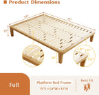 IOTXY Full Platform Bed Frame - 12 Inch Solid Wood Mattress Foundation Base with Heavy-Duty Support Slats & Legs, Rubberwood Full-Size Bedframe