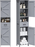 Homhedy 67" H Tall Bathroom Storage Cabinet with 2 Barn Doors and 1 Drawer, Narrow Storage Unit, Adjustable Shelves, Floor Cabinet for Bathroom, Living Room, Entryway, Kitchen, Gray, (15.7" W)