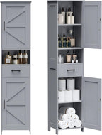 Homhedy 67" H Tall Bathroom Storage Cabinet with 2 Barn Doors and 1 Drawer, Narrow Storage Unit, Adjustable Shelves, Floor Cabinet for Bathroom, Living Room, Entryway, Kitchen, Gray, (15.7" W)