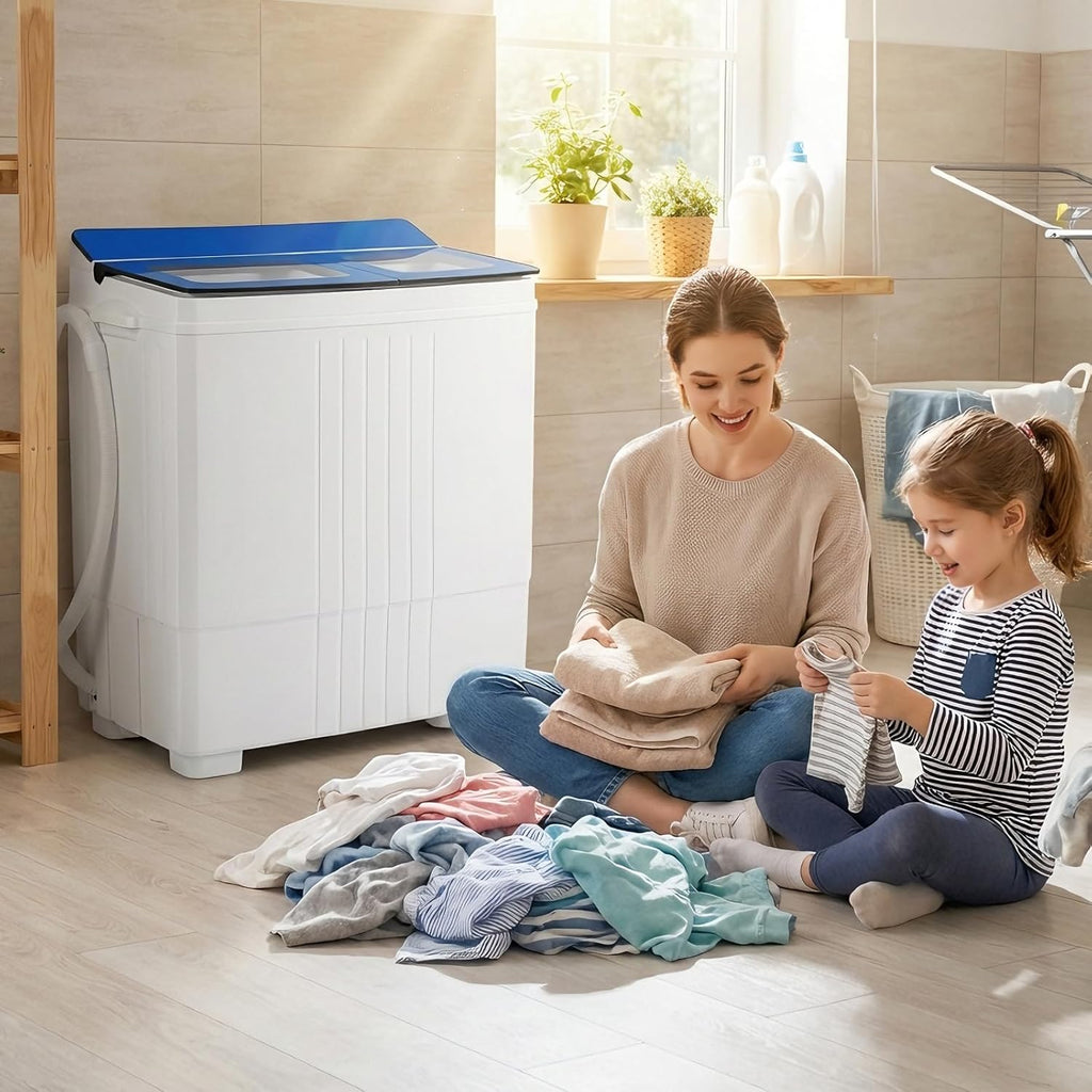 Giantex Portable Washing Machine, 20LBS Twin Tub Mini Compact Laundry Washer Spinner Combo with Drain Pump, 12Lbs Washer and 8Lbs Spinner for Apartments, RVs, Dorms, Blue+White