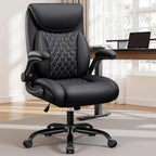 BESTFAIR Office Chair, Ergonomic Computer Desk Chairs with Lumbar Support for Lower Back Pain Relief, Executive Leather Home Chair Comfy with Padded Flip-up Armrests, Black