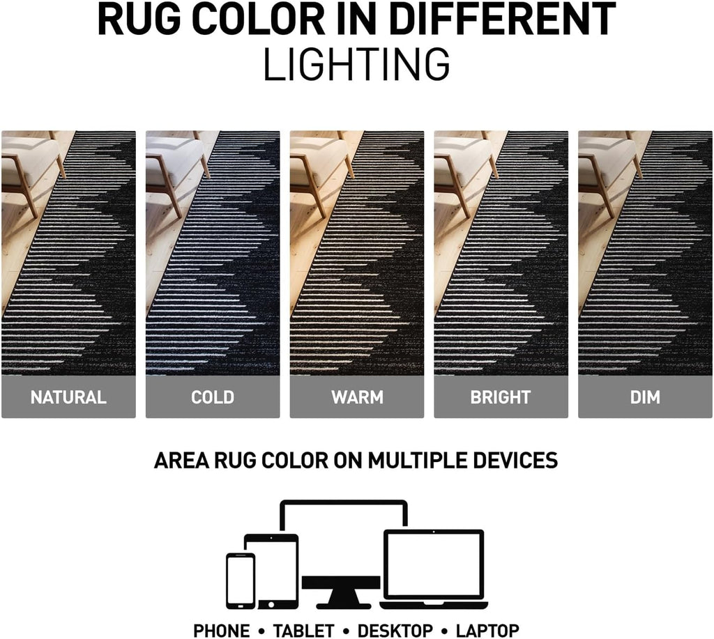 Rugshop Bohemian Stripe Stain Resistant High Traffic Living Room Kitchen Bedroom Dining Home Office Area Rug 10' x 14' Black