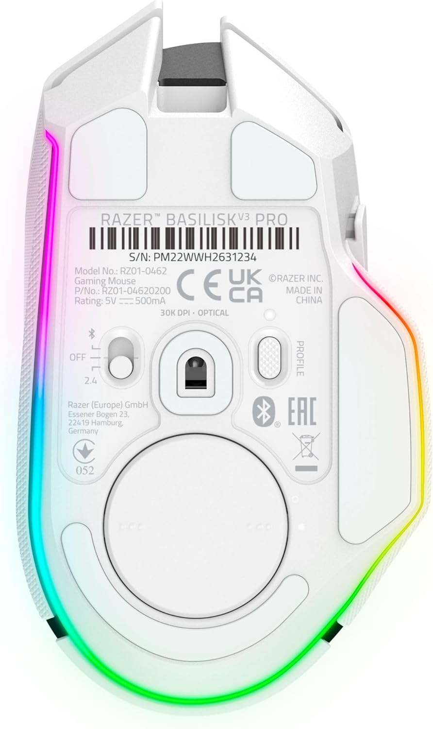 Razer Basilisk V3 Pro Customizable Wireless Gaming Mouse: Fast Optical Switches Gen-3 - HyperScroll Tilt Wheel - Chroma RGB - 11 Programmable Buttons - Focus Pro 30K Optical Sensor - White