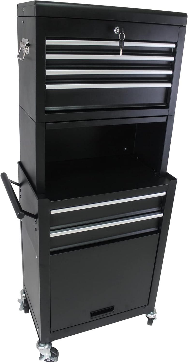 RYH 6 Drawers Rolling Tool Chest & Tool Box on Wheels | Heavy Duty Metal Cart with Ball Bearing Drawers | Fits US General Tool Box for Garage Storage (Black, 6 Drawers 3 in 1/51.99" H × 20.87" W)