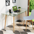 COSTWAY 51 Inch Glass Dining Table, Modern Rectangle Kitchen Table w/Wood-Like Steel Legs & Spacious Tabletop, Dining Room Table for Home, Office, Study