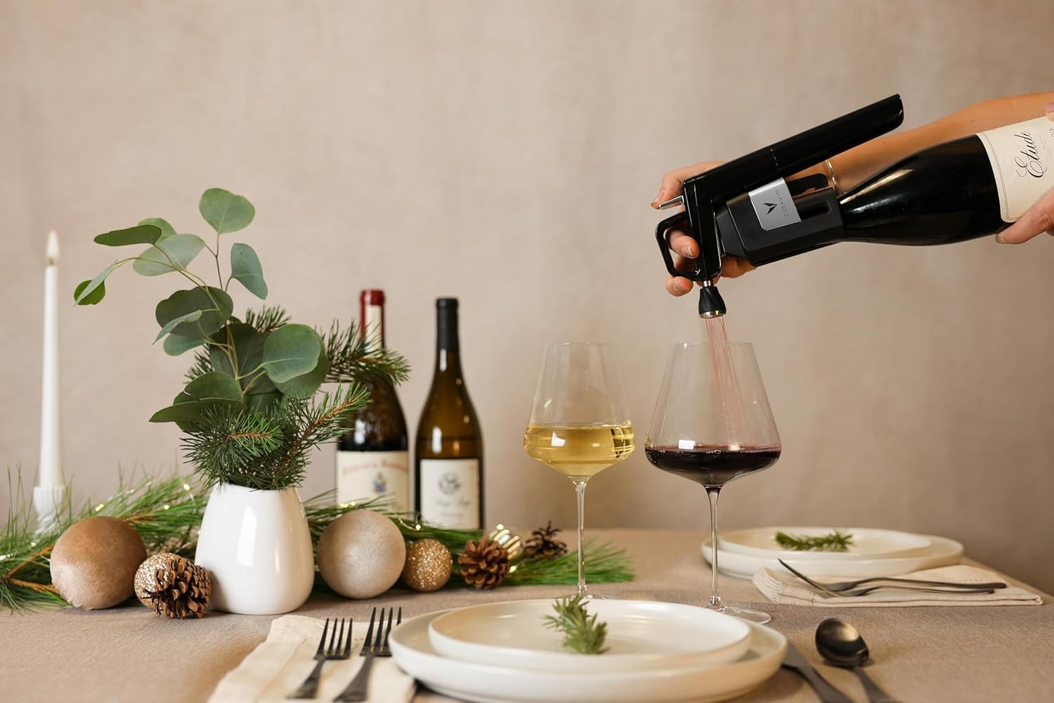 Coravin Timeless Six Plus Wine Preservation System - By-the-Glass Wine Saver - With 3 Pure Argon Gas Capsules, 6 Screw Caps & Wine Aerator - Piano Black