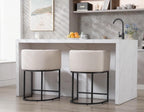Contemporary Cream Linen Bar Stools Set of 3, 24" Upholstered Fabric Counter Height Barstools Kitchen Counter Island Stools with Screwed Together Black Metal Base