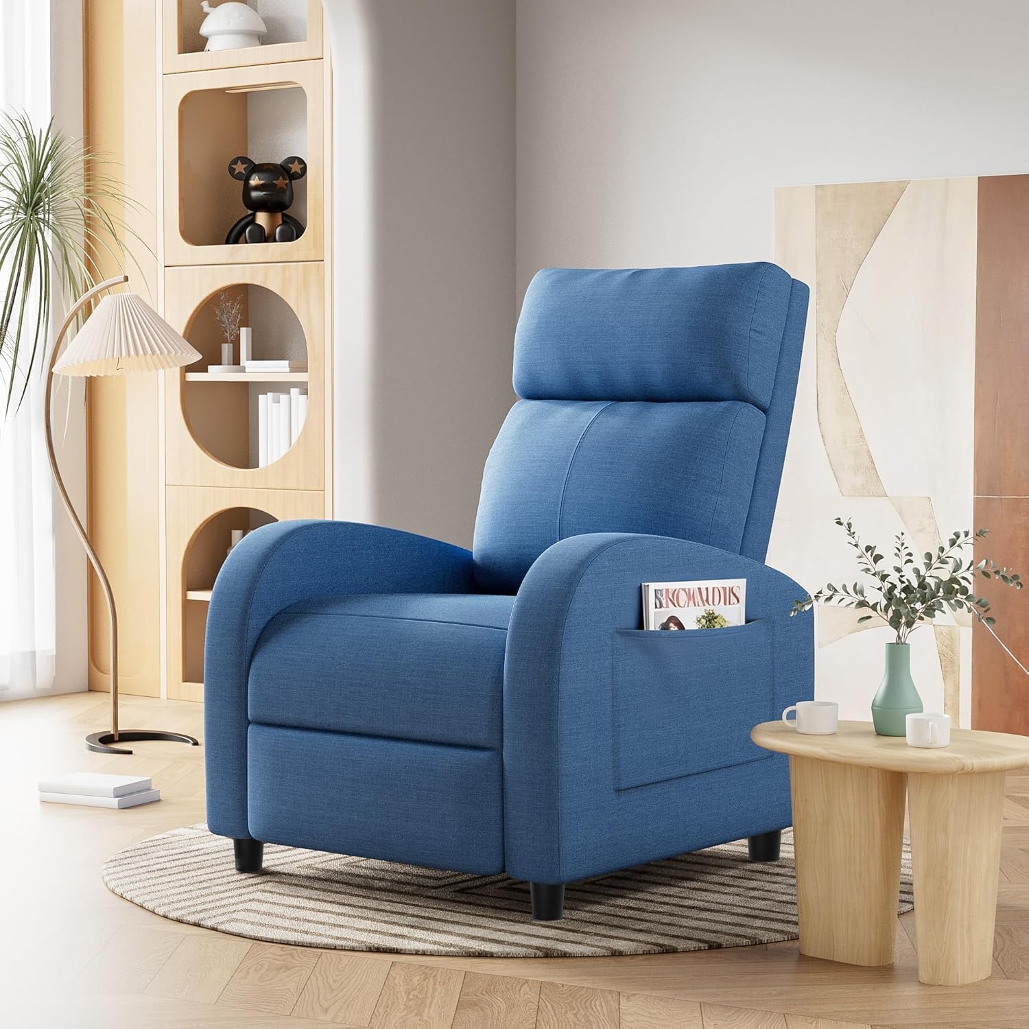 Homall Recliner Chair, Recliner Sofa for Adults, Recliners Home Theater Seating with Lumbar Support, Reclining Sofa Chair for Living Room (Fabric, Blue)