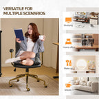 VINGLI Home Office Desk Chair Comfy with Wheels & Removable Armrests,Gold Base Vanity Chair with Back, Adjustable Rolling Swivel Computer Task Chair for Study,Makeup,Office,Bedroom,PU Leather,Black