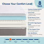 Amazon Basics Memory Foam Plush Mattress, Queen, White/Grey, 80 x 60 x 8 inches