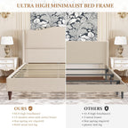 koorlian Queen Size Bed Frame Upholstered Platform Bed with 51" Tall Headboard Wingback, Soft Fabric, Retro Simple Style Platform Bed No Box Spring Needed, Easy Assembly, Beige