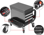 Torin APD2016AB Rolling Tool Chest/Tool Box with 3 Drawers and Wheels, Padded Mechanic Stool Creeper Seat, Black