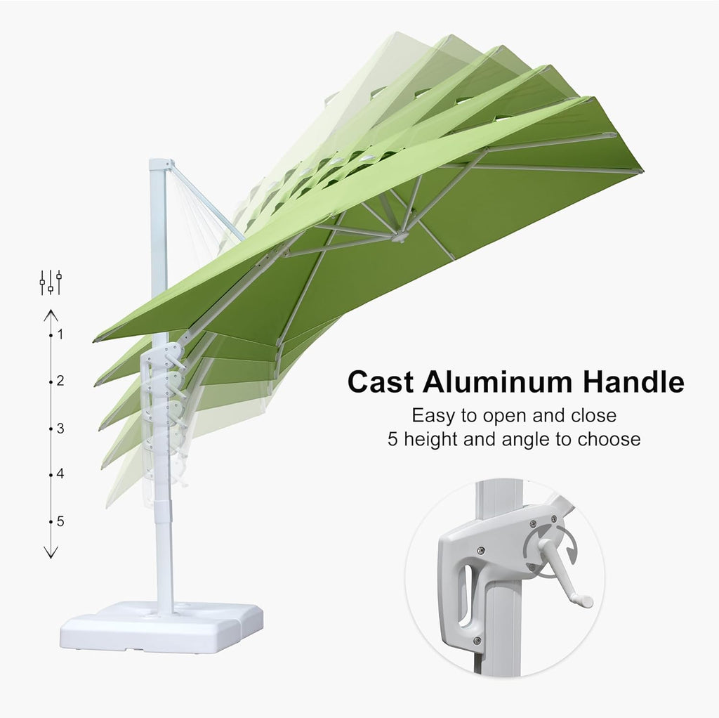 PURPLE LEAF 8 FT Patio Umbrella With Base White Cantilever Umbrella Square Outdoor Offset Umbrella Windproof with 360° Rotation for Garden Deck Pool, Macaw Green