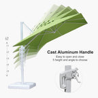 PURPLE LEAF 8 FT Patio Umbrella With Base White Cantilever Umbrella Square Outdoor Offset Umbrella Windproof with 360° Rotation for Garden Deck Pool, Macaw Green