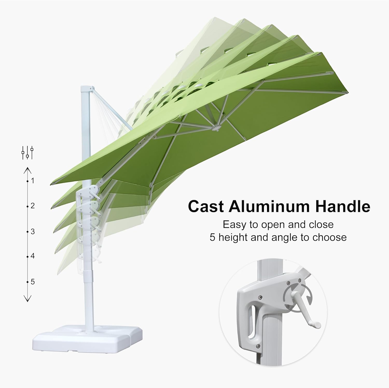 PURPLE LEAF 8 FT Patio Umbrella With Base White Cantilever Umbrella Square Outdoor Offset Umbrella Windproof with 360° Rotation for Garden Deck Pool, Macaw Green