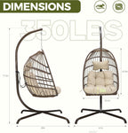 RADIATA Wicker Egg Swing Chair with Stand for Outside, Outdoor Comfy Hanging Egg Patio Chairs with Thick Cushion, 350Lbs Durable Swinging Rattan Chair for Bedroom Porch Backyard Balcony, Brown, Tan