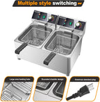WaterElfo electric turkey fryer Commercial deep fryer with basket 3600W27.4QT with timer26L deepen deep fryer Variable twin cylinder 13.7QT*2 Rapid heating