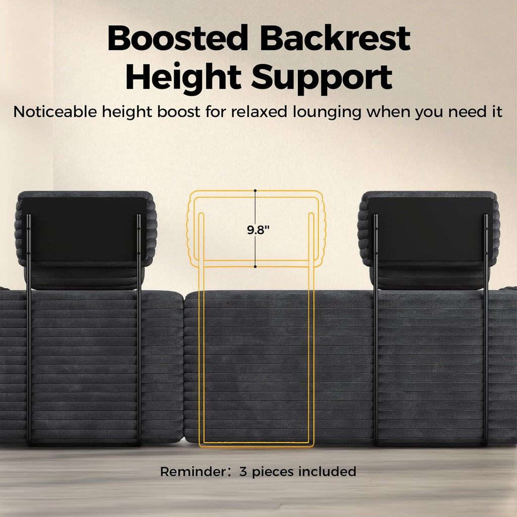 CAMMOO Couch Headrest Extender, Ergonomic Neck & Head Support for Legless Low Back Sofa, Sturdy Fixed-Height Metal Frame Sofa Backrest Extender, Fits Boneless Couch Under 28.5" (3 Pack, Grey)